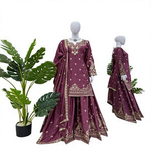 Elegante Salwar Kameez Sharara Palazzo de Georgette con Bordado Intrincado Moderno y Hermoso, Exclusivo de la India, FATEMA - Product Image 1