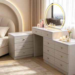 Modern Makeup Vanity <b>With</b> Lighted Oval Mirror And Storage <b>Drawers</b> Bedroom <b>Dressing</b> <b>Table</b> - Product Image 4