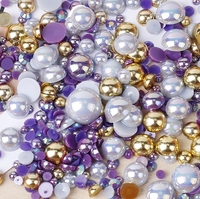 Perles plates de couleur rose mélangées, tailles variées, appliques en strass, perles demi-rondes de 3 à 10 mm, perles plates pour la décoration