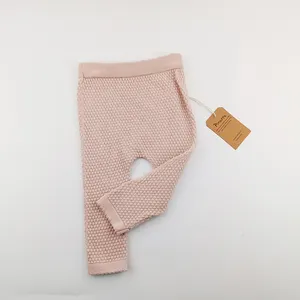 Pinuotu Baby Knitted Pant Pink Textured Cotton High Waisted Toddler Tights Honeycomb Baby Girl Knitted Pants Leggings