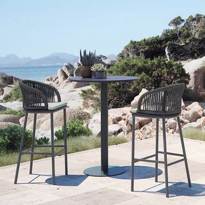 Modern Outdoor <b>bar</b> Chair Rattan Villa Balcony High <b>Stool</b> Hotel Outdoor Leisure Teak <b>bar</b> rope Chair for hotel - Product Image 1