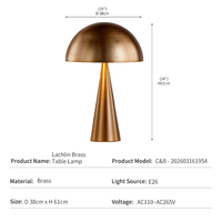 Lámpara de Mesa de Latón, Estilo Nórdico Moderno, Lujosa, para Hotel, Lámpara de Noche con Forma de Hongo, Latón Sólido, LED, Venta al por Mayor de Fábrica, Lámpara de Mesa Lachlin
