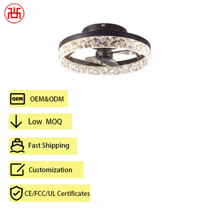 Modern Intelligent Silent <b>LED</b> Outdoor Kitchen <b>Ceiling</b> <b>Fan</b> <b>Light</b> 5 Blades 6-Speed DC Motor Thin Crystal Design Remote Metal Hotel - Product Image 1