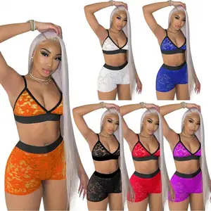 New arrival Women s Shorts and Bra Woman Summer Two Piece Shorts Set Summer Yoga Set Lace 2 Piece Tube Top and Shorts Sets women