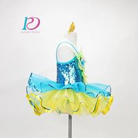 Kostum Resital Tari Tutu Balet Anak Perempuan Korset Safir Berkilau + Pita Tulle Berlapis Warna-warni Pinggang Elastis