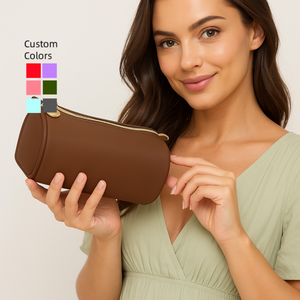 Étui à cosmétiques portable mini zippé écologique pour femmes, design cylindrique tendance, sac de rangement pour maquillage en PU - Product Image 2
