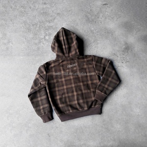 Sweat-shirts personnalisés pour hommes, de haute qualité, 100% coton, coupe ample, décontractés, avec fermeture éclair, design vintage à carreaux - Product Image 2