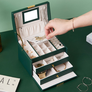 Boîte à <span class=keywords><strong>bijoux</strong></span> rectangulaire de luxe à vente chaude en cuir PU multifonctionnel avec grande capacité et <span class=keywords><strong>rangement</strong></span> en <span class=keywords><strong>miroir</strong></span> verrouillable - Product Image 1
