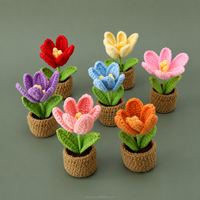 Pot Bunga Rajut Lucu Dekorasi Meja Hadiah untuk Siswa Guru Grosir Tulip Rajut Buatan Tangan Tanaman dalam Pot