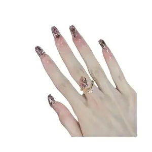 Unhas falsas de mão de marca própria rosa, acrílico transparente, feito à mão, plástico quadrado de amêndoa, para fabricação de unhas artificiais, Mavhine