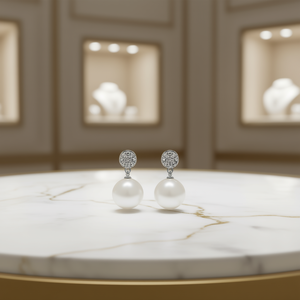 Boucles d'oreilles pendantes en perles Akoya blanches E4097, argent 925, sertissage pavé, perles de culture rondes AAA, bijoux de mariage classiques pour femmes - Product Image 2