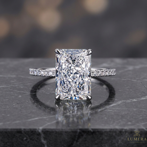 Lumera Brilliant Cut Lab Grown Diamond Engagement <b>Ring</b> Gold Band Pave Side Cut Diamonds IGI Certified Luxury Classic Women's - Product Image 3