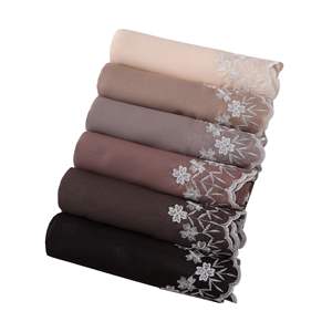 Pañuelos Hijab de Chifón Lisos y Delgados de Alta Calidad con Bordes Bordados Florales, Pañuelos Islámicos para la Cabeza, Hijab al por Mayor para Musulmanas - Product Image 4