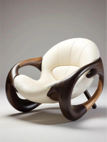 Nouveau fauteuil design unique et moderne en bois massif français et cuir, pour salon, chambre, balcon, en noyer noir, fauteuil inclinable
