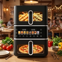 Four à friture à air double zone 10L 2800W, contrôle numérique, double panier, capacité 10L, 8 programmes de cuisson, acier inoxydable, revêtement antiadhésif PTFE