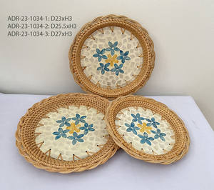 Nouveau Design Classique Vert Noir Soleil Design Rotin Naturel Nacre Panier de Service Alimentaire du Vietnam - Product Image 4