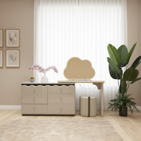 Ensemble coiffeuse de chambre en MDF avec miroir HD, tiroirs multi-rangements et tabouret rond, sur mesure