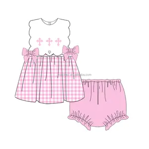 夏の子供服キッズブティックイエスクロス刺Embroidery女の赤ちゃんロングドレス