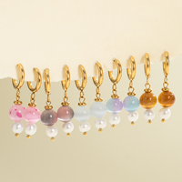 Pendientes de Aro con Perlas de Agua Dulce de Color Caramelo y Piedras Naturales, Acero Inoxidable con Baño de Oro PVD, Joyería Hecha a Mano