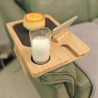 Table d'appoint pliable en bambou avec finition laquée, support de téléphone rotatif à 360°, plateau de rangement pour vaisselle et boissons, design moderne