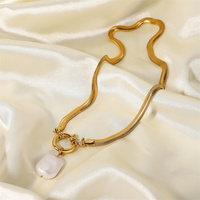 Kalung liontin mutiara elegan wanita, kalung Choker rantai ular emas Stainless Steel 18K untuk wanita