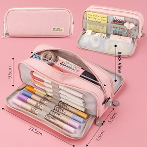 Trousse à crayons <span class=keywords><strong>X415</strong></span> grande capacité, 3 compartiments, fermeture éclair, en toile, pour marqueurs, crayons, enfants, filles, école - Product Image 2