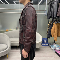 Veste en cuir vintage imperméable multi-zippée sur mesure pour homme, design élégant et luxueux, veste texturée pour homme distingué