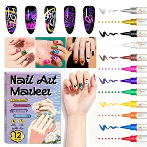 Set di Penne <span class=keywords><strong>per</strong></span> Nail Art 12 Colori, Doppia Punta, <span class=keywords><strong>Cancellabili</strong></span> ad Aria, 0.5-5mm, Penne <span class=keywords><strong>per</strong></span> Smalto su Tessuto, Marcatori 3D a Asciugatura Rapida <span class=keywords><strong>per</strong></span> Stampa Digitale - Product Image 2
