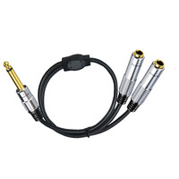 Cable de extensión en Y para altavoz de audio, 1 a 2, conector mono macho de 6.35mm a 2 x 6.35mm hembra, con cubierta de PVC y blindaje trenzado
