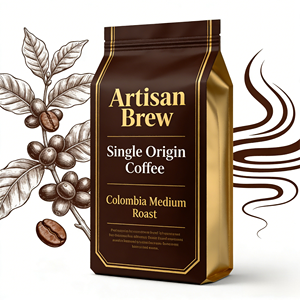 Film en polyester compostable et feuille d'aluminium 200G 500G 1KG Sachet refermable à fermeture éclair personnalisé pour emballage de café - Product Image 1