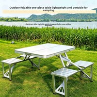 Table pliante en alliage d'aluminium avec 4 chaises, ensemble robuste et portable pour le camping, le pique-nique et les activités de plein air, table et chaises intégrées