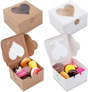 Новый дизайн, коробка для торта из крафт-бумаги в форме сердца/белой бумаги с окном для упаковки Торта