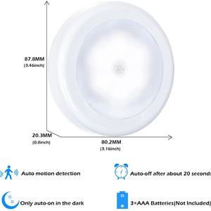 Luz Nocturna LED Redonda de 6 LED, Adhesiva, Inalámbrica, con Sensor de Movimiento, Funciona con Batería, para Gabinetes - Product Image 6