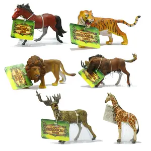 Caja de exhibición de juguetes de animales, modelo 6 ASST Lion, jirafa, Reno, Tigre, caballo, gnu, 24 unidades