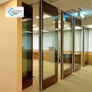 Office Room Double Glazed Operable Wall Partition Sliding Movable Folding Glass Wall for Interior Design