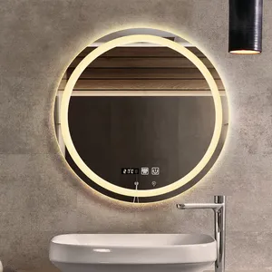 Miroir de salle de bain mural anti-buée, miroir de vanité, miroir mural rond personnalisé led argent, miroir de salle de bain intelligent