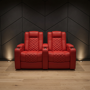 โซฟาปรับเอนหนัง PU สีแดงทันสมัย 2 ที่นั่ง พนักพิงแบบ Tufted พร้อมที่วางแก้ว สำหรับโฮมเธียเตอร์และห้องนั่งเล่น - Product Image 4