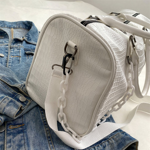 Custom PU Leather Crocodile Texture Duffle Bag with Chain <b>Strap</b> Large Capacity Travel <b>Shoulder</b> Bag Casual Style - Product Image 6