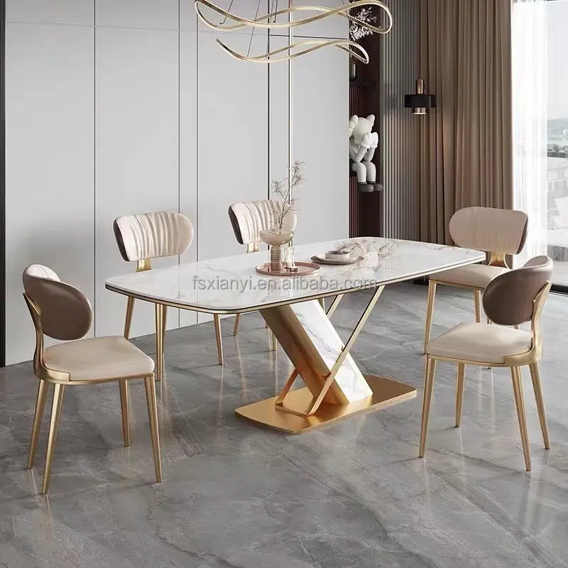 Grosir kursi makan Modern sandaran tangan beludru kulit kursi ruang makan restoran dengan kaki logam emas