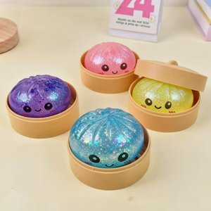 Les plus populaires Jouets de décompression en TPR, forme boulette visage souriant, avec paillettes et motif maltose, avec cuiseur vapeur, cadeaux promotionnels pour enfants et adultes - Product Image 1