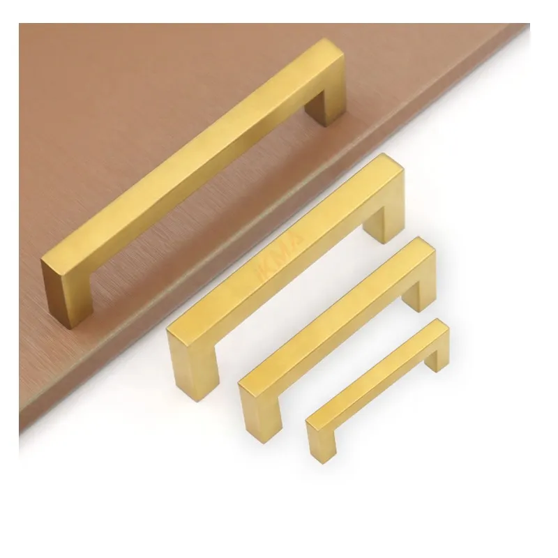 Modern Bedroom Gold Square Bar Drawer Pulls and Knobs Fittings Brass Kitchen Cabinet Furniture Handles Stainless Steel Office