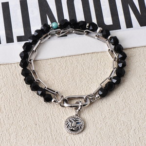 Conjunto de joyería con colgante de cabeza de Tigre, abalorios de plata 925, cuentas de piedras preciosas de cristal negro tallado, con cuentas pulseras, collares para hombres - Product Image 3