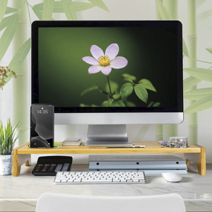 Bamboo Wood Eco-Friendly Monitor Stand Ergonomic Computer Riser Phone Holder <strong>Laptop</strong> <strong>Shelf</strong> 60x30x8.5CM Home Office Use - Product Image 5