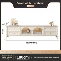 Ensemble de meuble TV et table basse en bois massif de style français avec rangement, durable, blanc crème, rétro américain, pour salon, meubles de maison