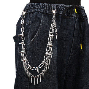 Cadena de cintura de doble capa con tachuelas de metal estilo punk, cadena corporal de aleación de zinc con púas, cadena de pantalón informal de moda hip hop - Product Image 1