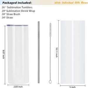 25 Pack 20 oz Matte Stainless Steel Tumblers Double Wall Skinny Straight Sublimation Blanks with <b>Bulk</b> Lids - Product Image 5