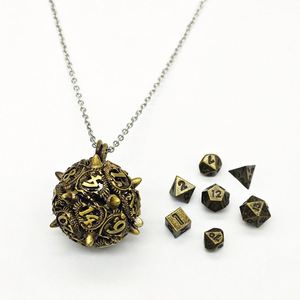 ชุดจี้ลูกเต๋าโลหะกลวง D20, ชุดอุปกรณ์เสริมเกม RPG แบบหลายเหลี่ยม 7 ชิ้น พร้อมสร้อยคอสำหรับผู้เล่นเกมบนโต๊ะ - Product Image 2
