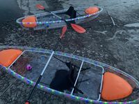 Kayak transparent en plastique transparent, cristal clair, PC, double siège, canoë transparent avec cadre en aluminium