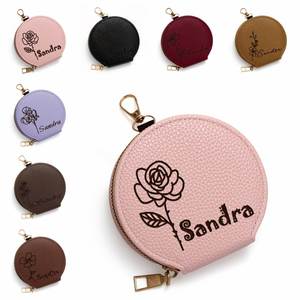 Personalized Engraved Small Leather Coin Purse Custom Name Zipper Fashion Everyday Use Change <b>Keychain</b> <b>Wallet</b> for Women Girls - Product Image 1