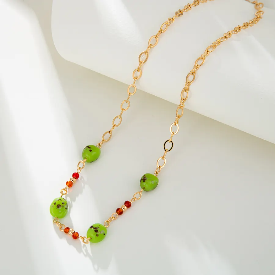 XUPING Jewelry elegant fashion jewelry necklaces exquisite kiwi style zircon 18k gold colorful women necklace